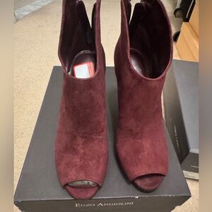 Enzo Angiolini Women's Deep Wine Suede Peep-Toe Booties